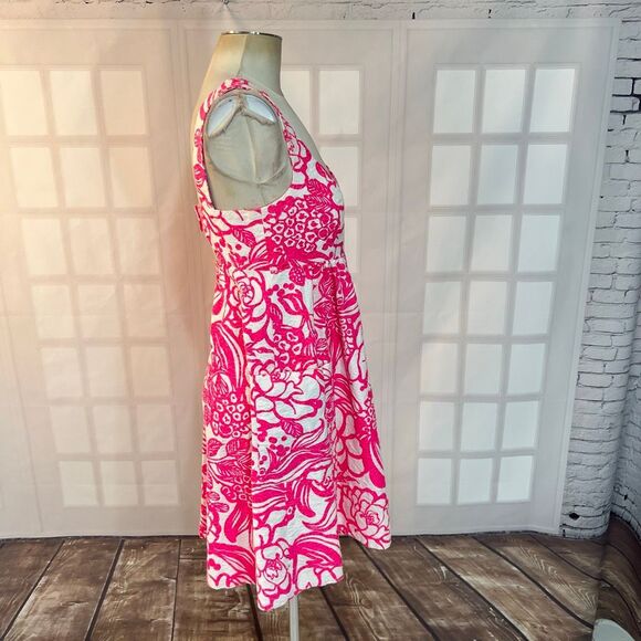 Anthropologie Vanessa Virginia Hot Pink White Jacquard Fit & Flare Dress Size 4 - Picture 4 of 10